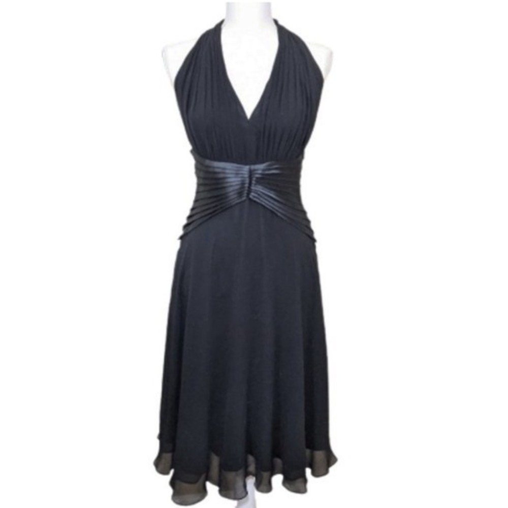 NWT $298  TADASHI Silk Chiffon Pleated Sz 10 Halter Dress Elegant Audrey Hepburn